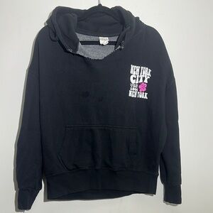Black Hoodie with Pink Flower and NYC Print